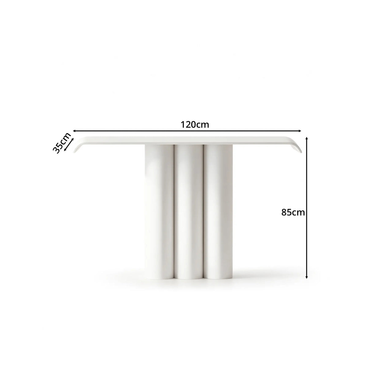 LUXORA Metal Console Table Artistic Cylindrical Base Slim Design 100/120cm for Entryway Hallway Living Room Reception Area - White