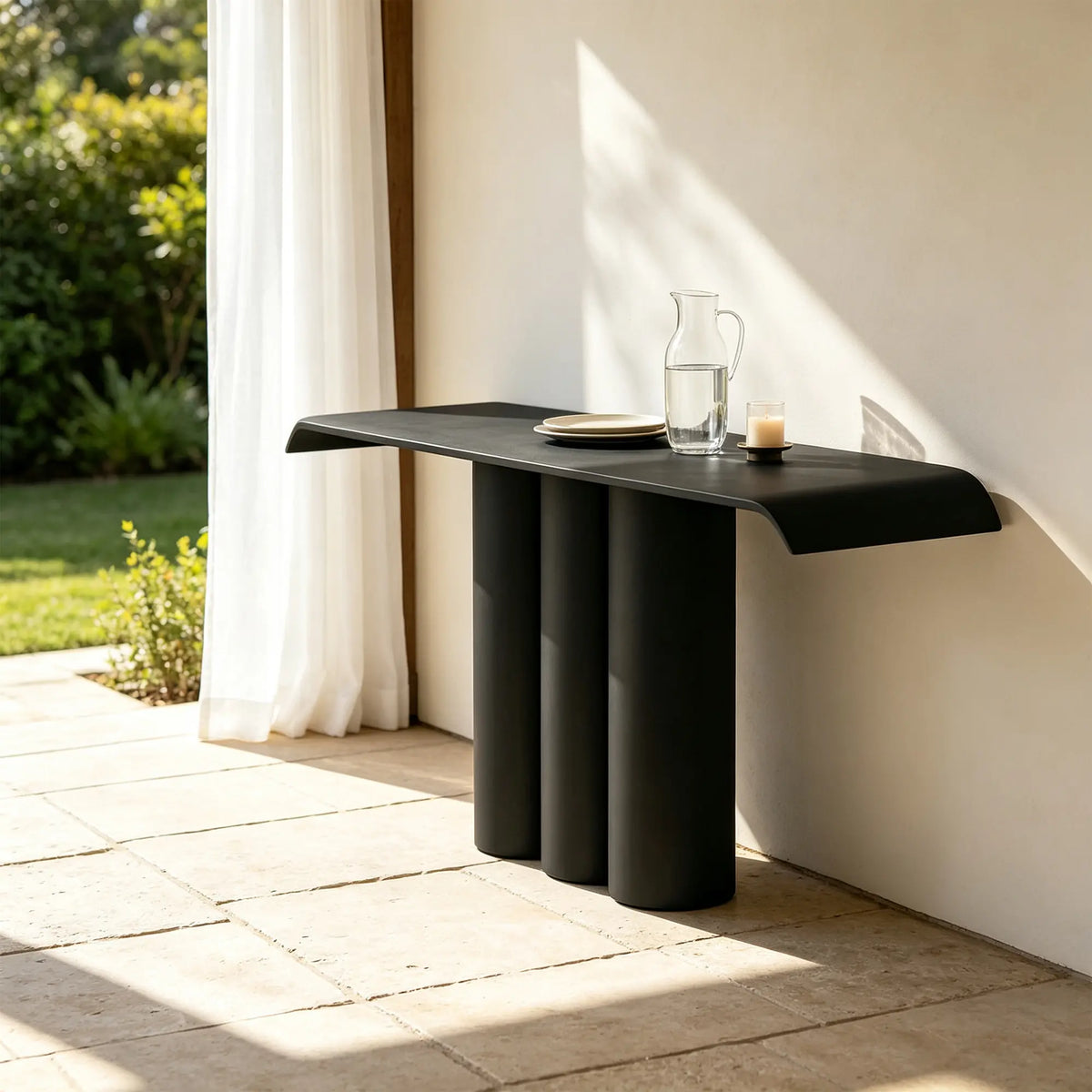 LUXORA Metal Console Table Artistic Cylindrical Base Slim Design 100/120cm for Entryway Hallway Living Room Reception Area - Black
