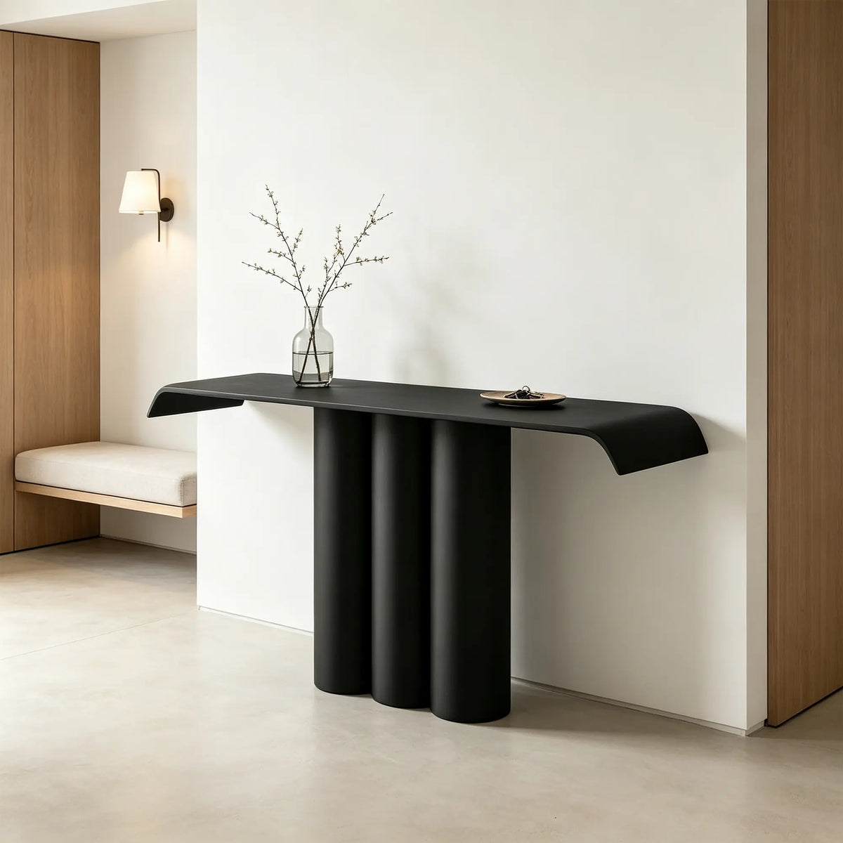 LUXORA Metal Console Table Artistic Cylindrical Base Slim Design 100/120cm for Entryway Hallway Living Room Reception Area - Black