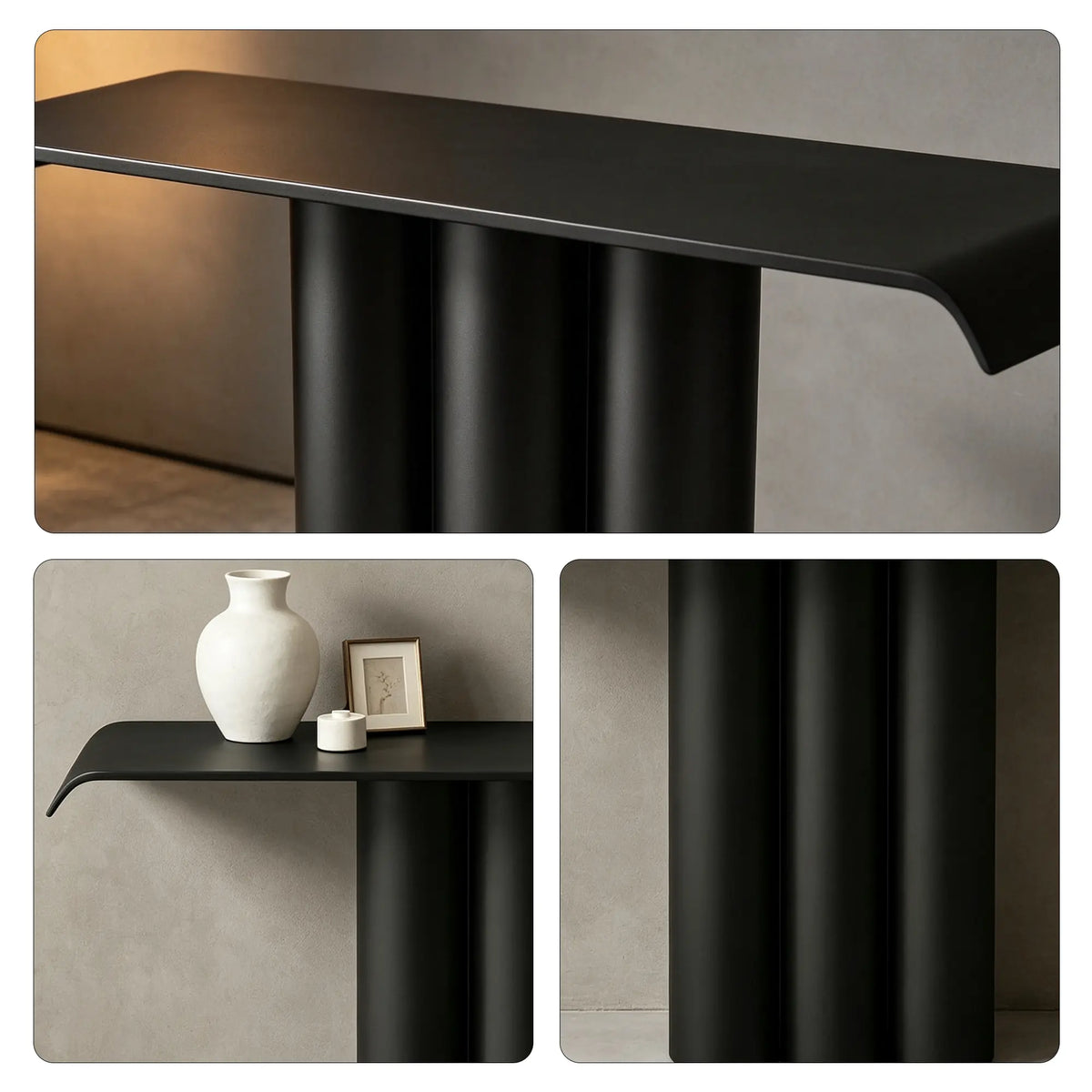 LUXORA Metal Console Table Artistic Cylindrical Base Slim Design 100/120cm for Entryway Hallway Living Room Reception Area - Black