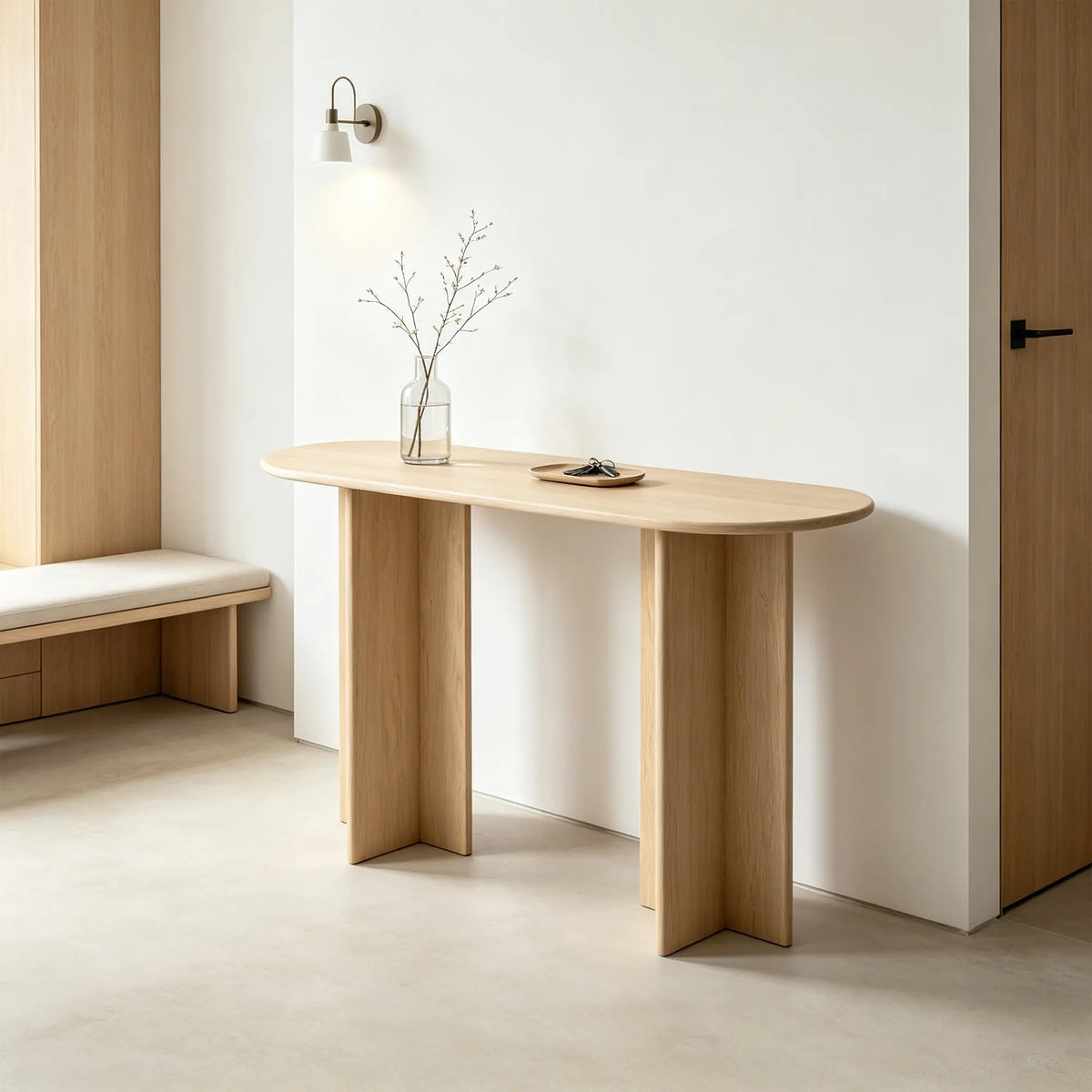 LUXORA Natural Travertine Console Table Ultra Slim Oval Top Interlocking Legs 120cm 140cm for Entryway Hallway Living Room