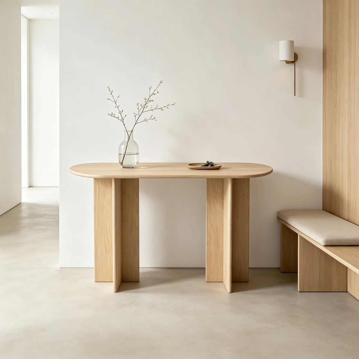 LUXORA Natural Travertine Console Table Ultra Slim Oval Top Interlocking Legs 120cm 140cm for Entryway Hallway Living Room