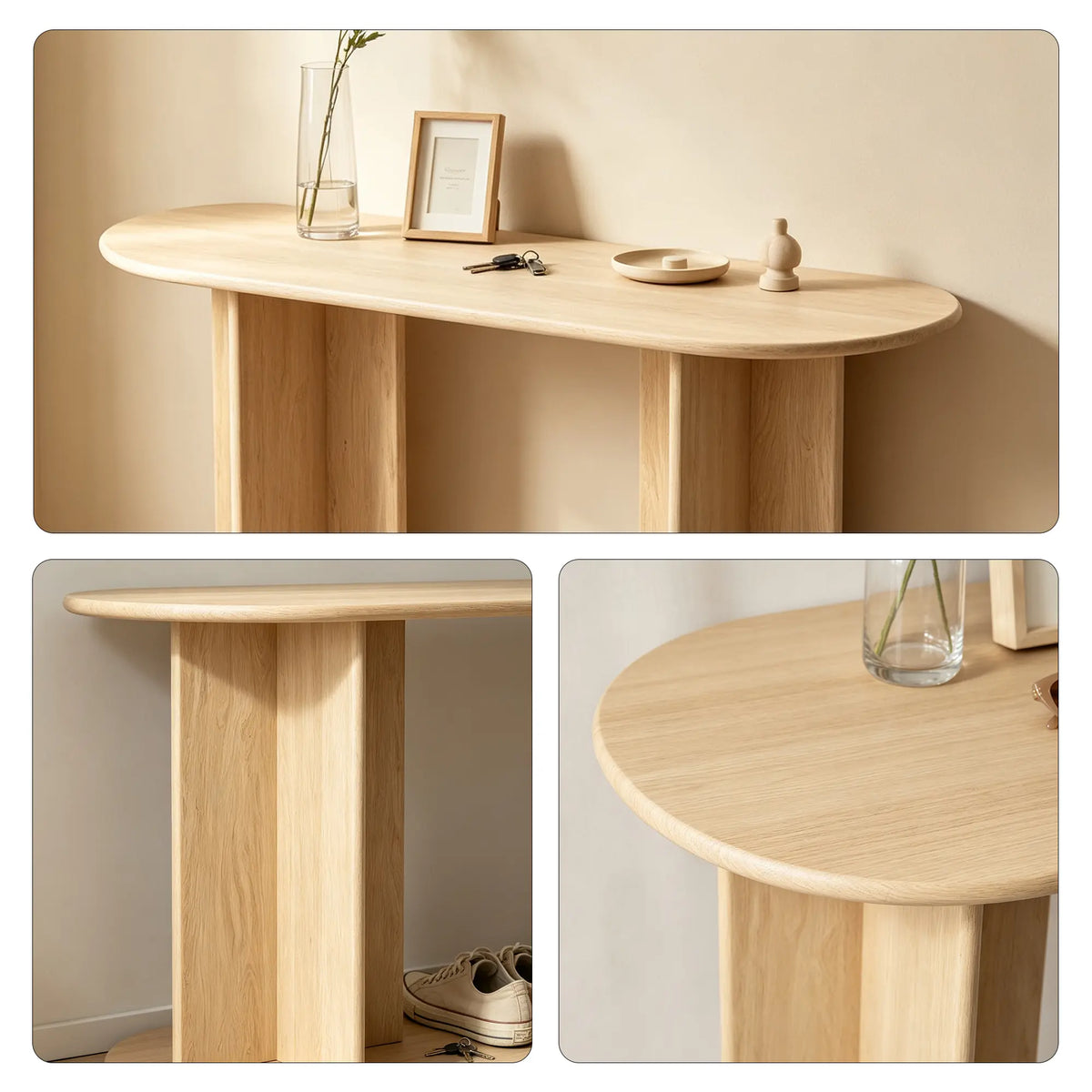 LUXORA Natural Travertine Console Table Ultra Slim Oval Top Interlocking Legs 120cm 140cm for Entryway Hallway Living Room
