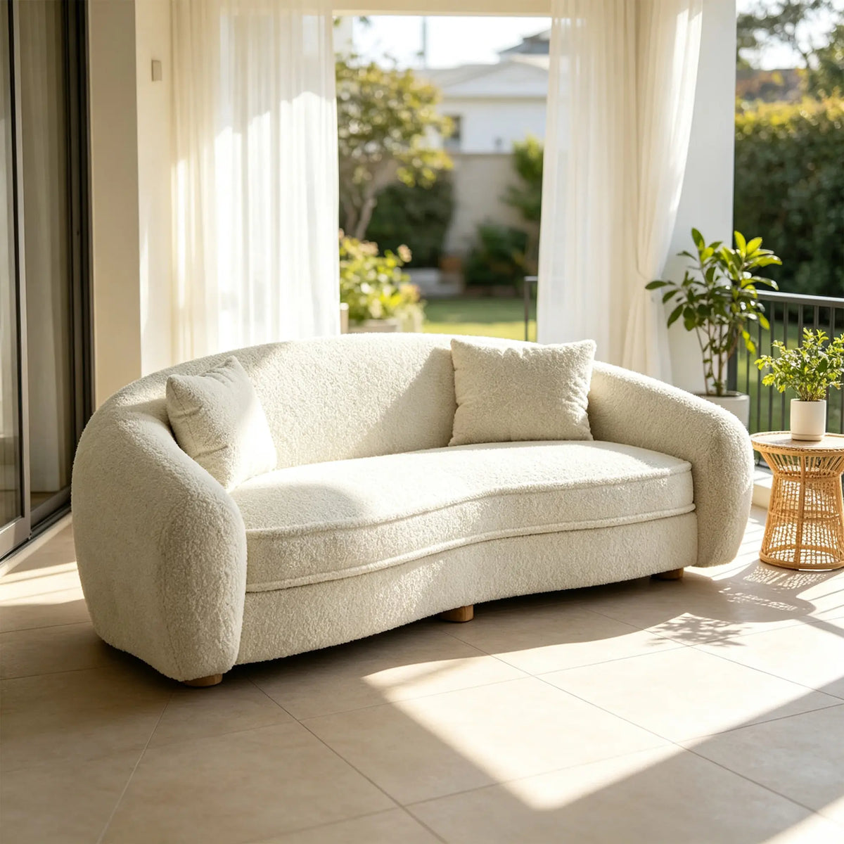 LUXORA Polar Bear 2 Seater Sofa with Soft Teddy Fabric, 45D High Resilience Foam & Wraparound Backrest, 180cm Modern Loveseat for Living Room - Cream White