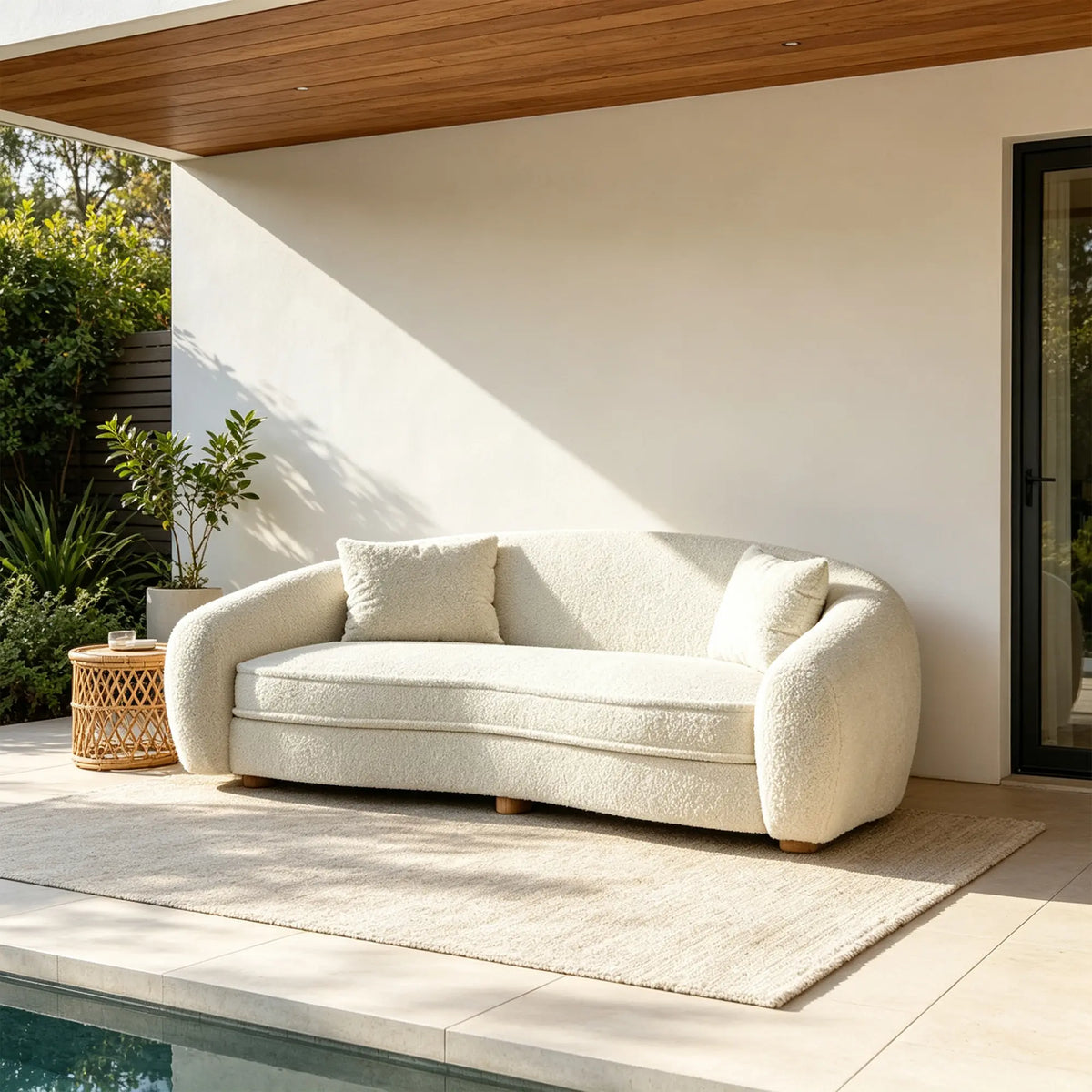 LUXORA Polar Bear 2 Seater Sofa with Soft Teddy Fabric, 45D High Resilience Foam & Wraparound Backrest, 180cm Modern Loveseat for Living Room - Cream White