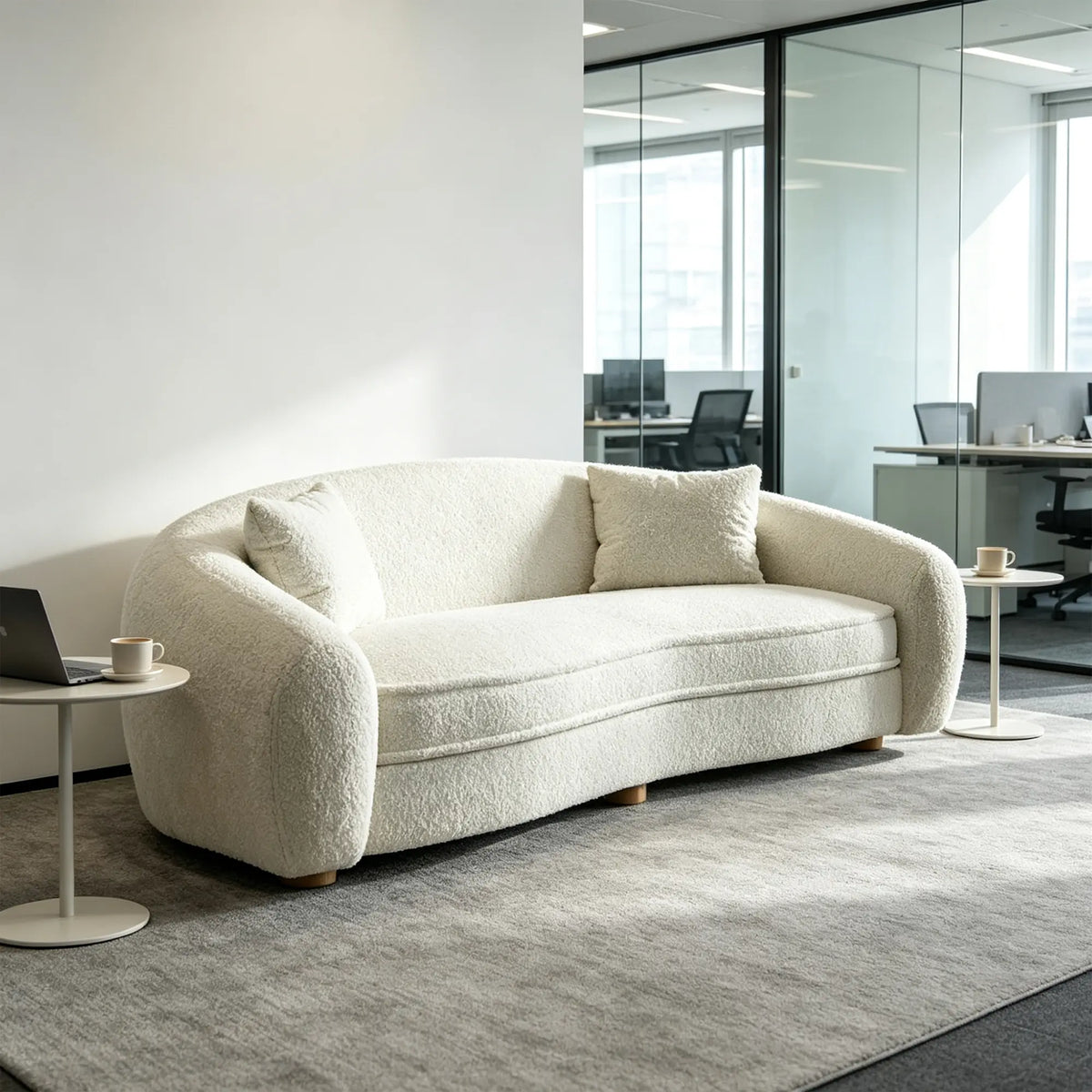 LUXORA Polar Bear 2 Seater Sofa with Soft Teddy Fabric, 45D High Resilience Foam & Wraparound Backrest, 180cm Modern Loveseat for Living Room - Cream White