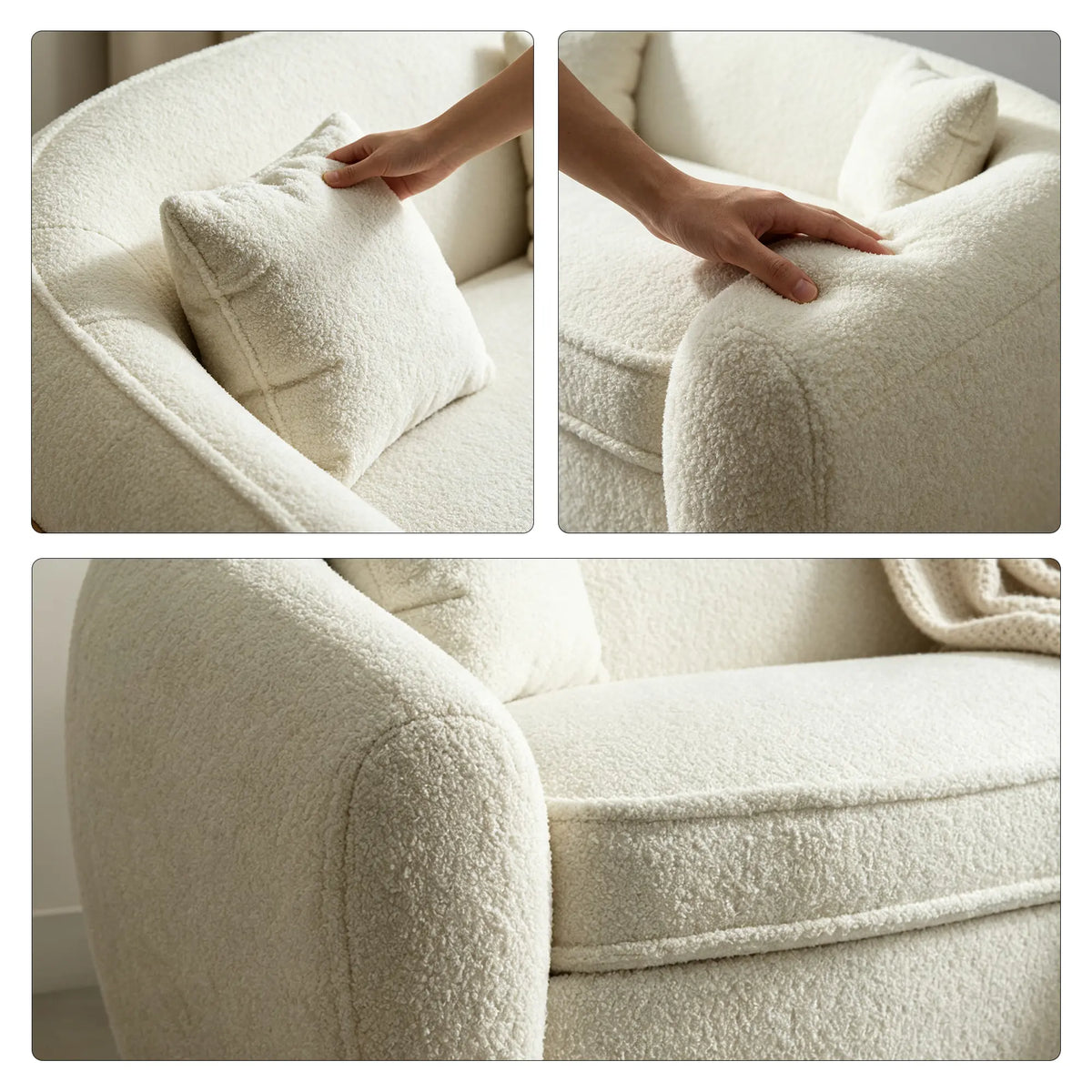 LUXORA Polar Bear 2 Seater Sofa with Soft Teddy Fabric, 45D High Resilience Foam & Wraparound Backrest, 180cm Modern Loveseat for Living Room - Cream White