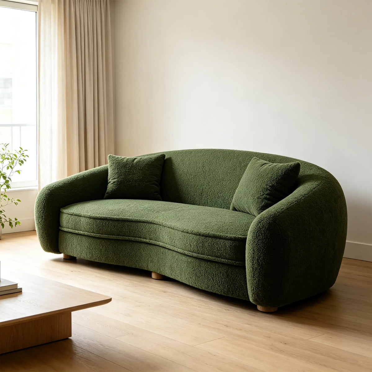LUXORA Polar Bear 2 Seater Sofa with Soft Teddy Fabric, 45D High Resilience Foam & Wraparound Backrest, 180cm Modern Loveseat for Living Room - Green