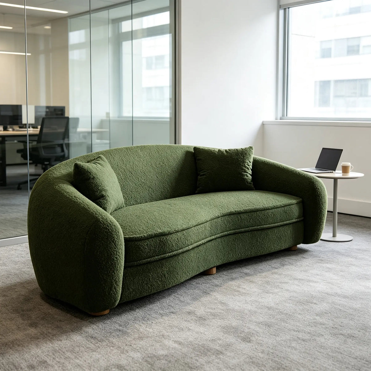 LUXORA Polar Bear 2 Seater Sofa with Soft Teddy Fabric, 45D High Resilience Foam & Wraparound Backrest, 180cm Modern Loveseat for Living Room - Green