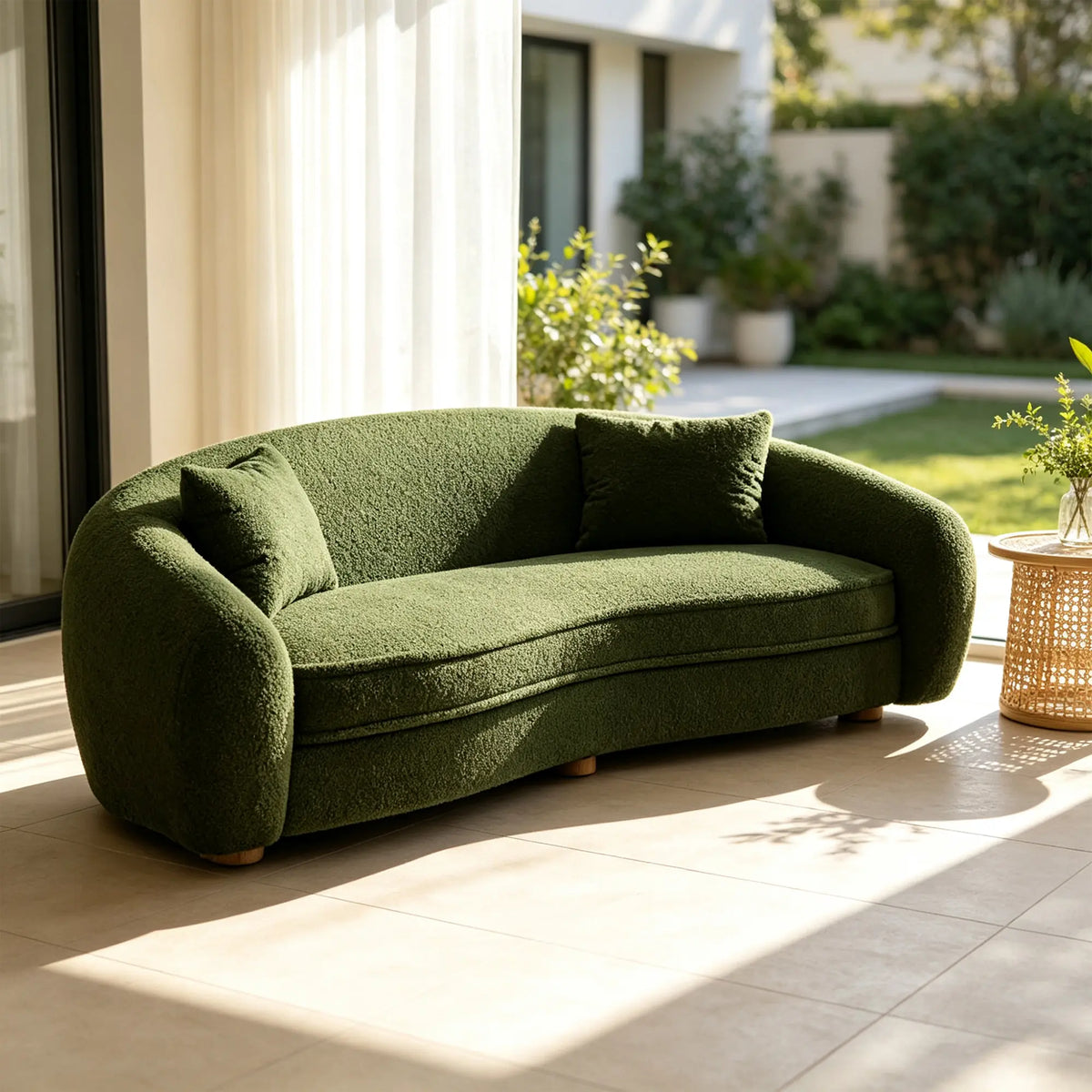 LUXORA Polar Bear 2 Seater Sofa with Soft Teddy Fabric, 45D High Resilience Foam & Wraparound Backrest, 180cm Modern Loveseat for Living Room - Green