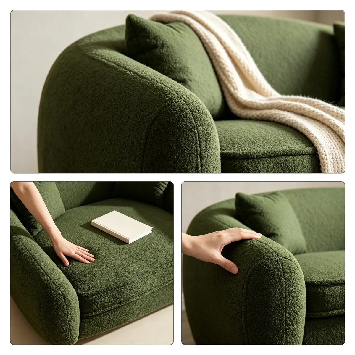 LUXORA Polar Bear 2 Seater Sofa with Soft Teddy Fabric, 45D High Resilience Foam & Wraparound Backrest, 180cm Modern Loveseat for Living Room - Green