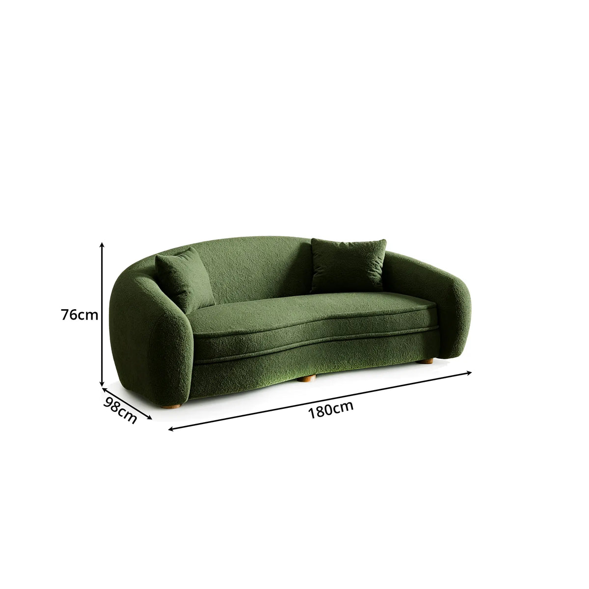 LUXORA Polar Bear 2 Seater Sofa with Soft Teddy Fabric, 45D High Resilience Foam & Wraparound Backrest, 180cm Modern Loveseat for Living Room - Green