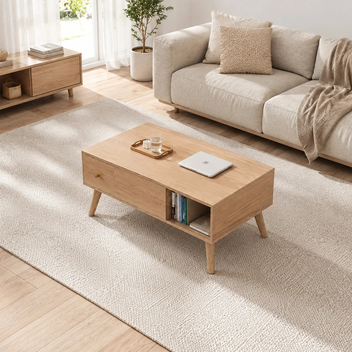 LUXORA Lift Top Coffee Table with Dual Worktops, Storage Drawers & Solid Wood Legs, 100cm/120cm Convertible Dining Table - Wood