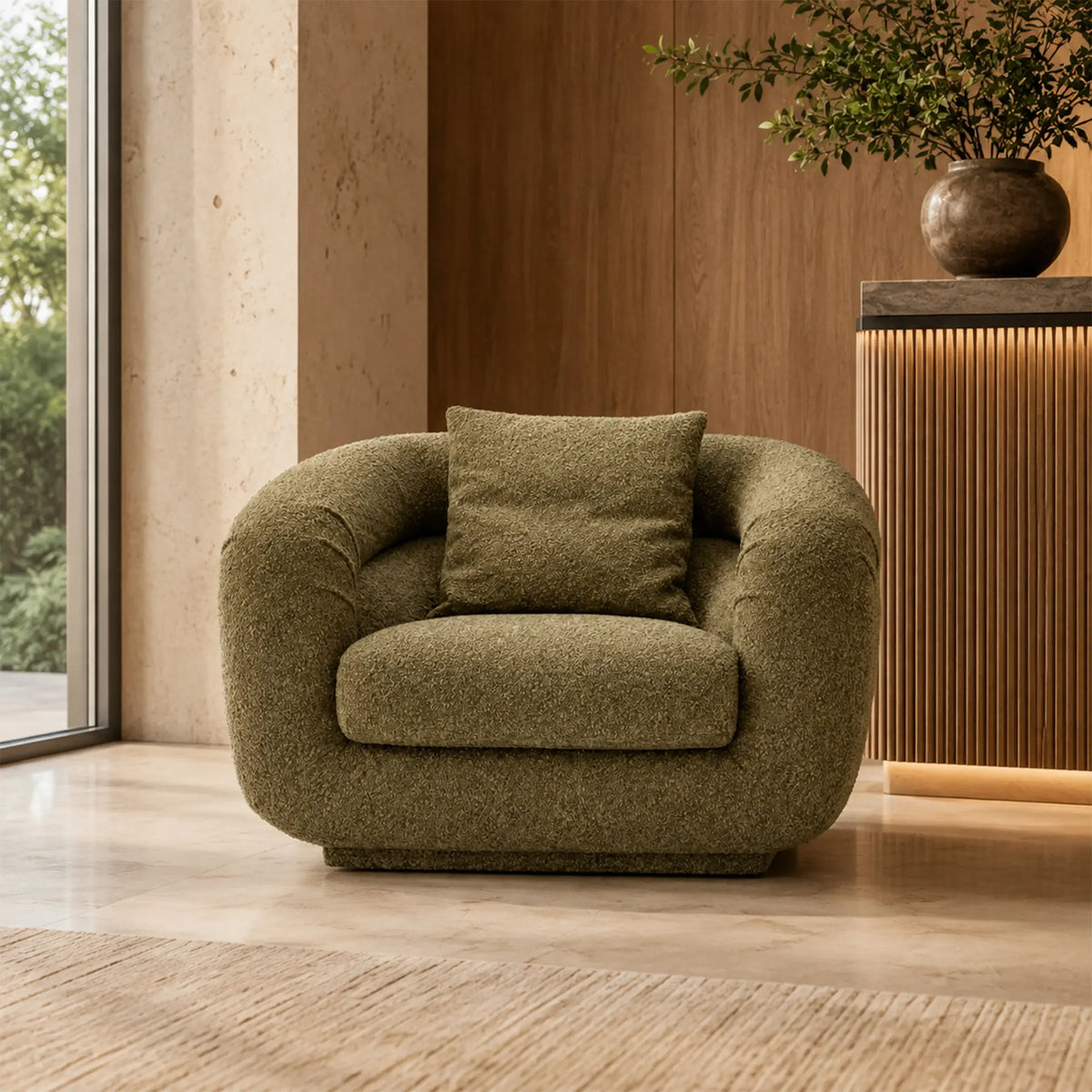 LUXORA Oversized Single Seater Lounge Chair with Soft Textured Upholstery, High Density Foam & Rounded Armrests, 116cm Modern Accent Sofa - Olive Green