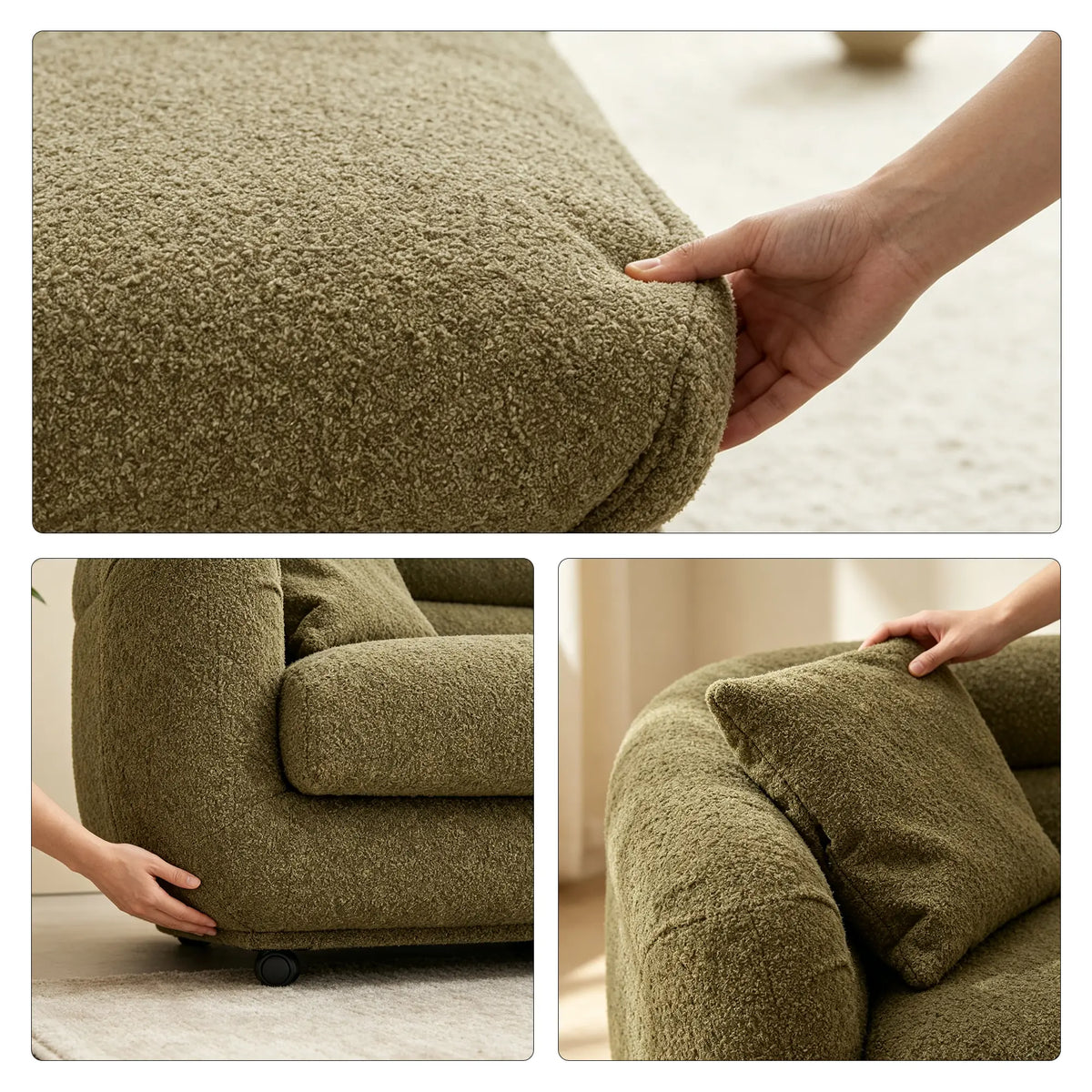 LUXORA Oversized Left Armrest Modular Lounge Chair with Soft Textured Upholstery, High Density Foam & Rounded Design, 115cm Accent Sofa - Olive Green
