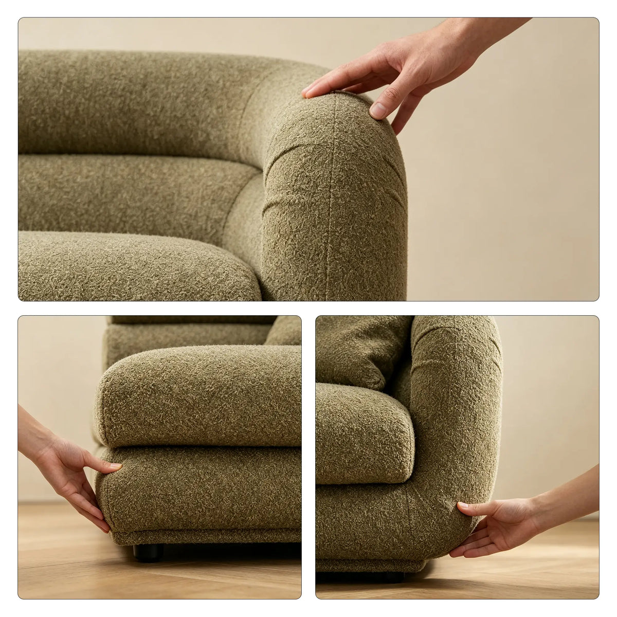 LUXORA Oversized Right Armrest Modular Lounge Chair with Soft Textured Upholstery, High Density Foam & Rounded Design, 115cm Accent Sofa - Olive Green