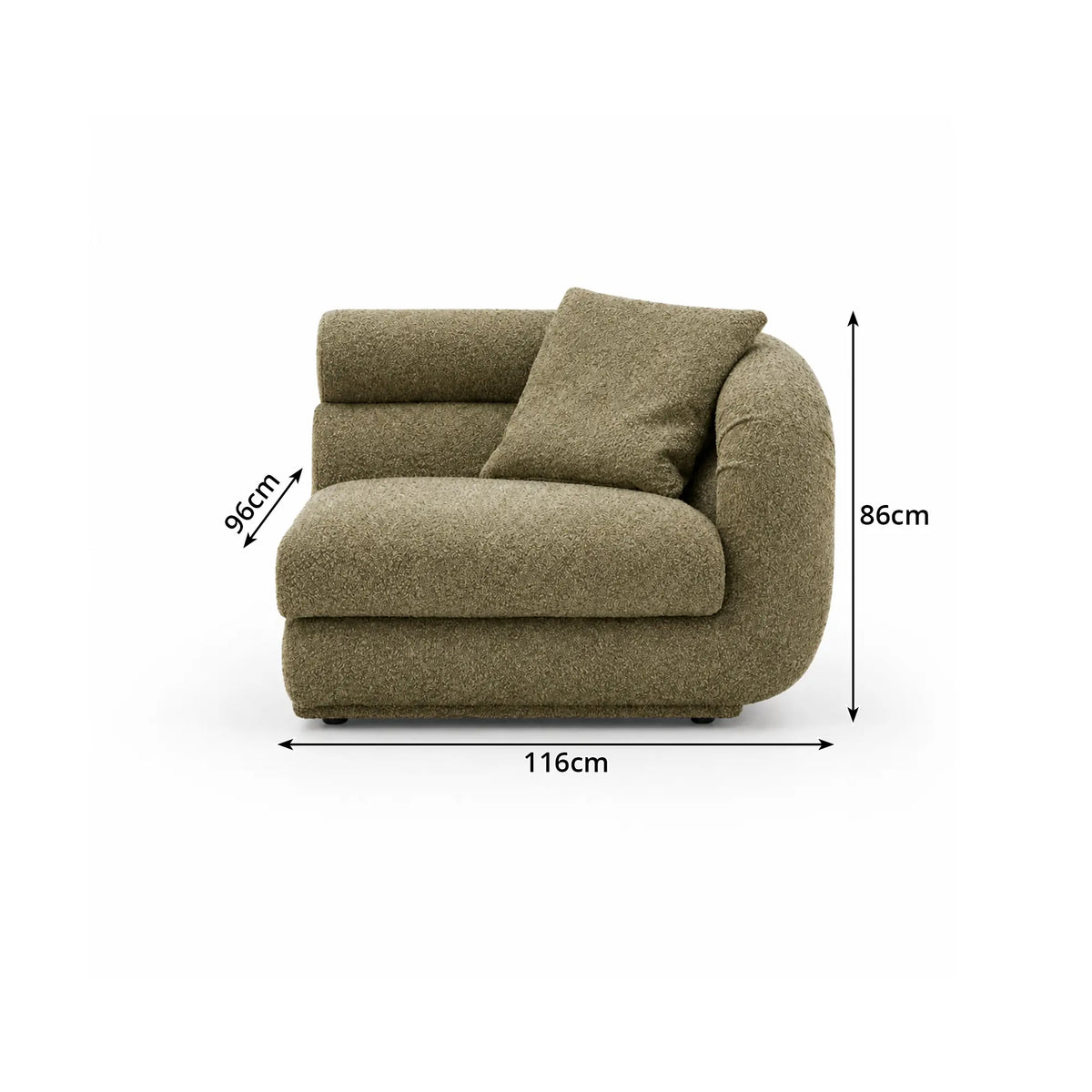 LUXORA Oversized Right Armrest Modular Lounge Chair with Soft Textured Upholstery, High Density Foam & Rounded Design, 115cm Accent Sofa - Olive Green