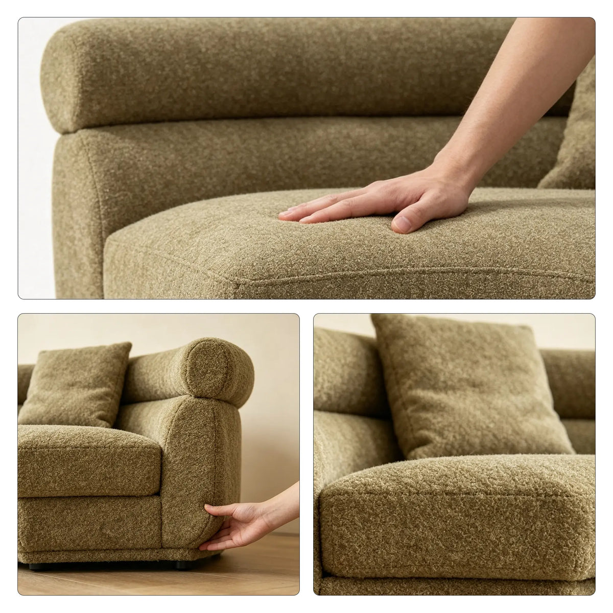 LUXORA Oversized Fan Shaped Modular Lounge Chair with Soft Textured Upholstery, High Density Foam & Curved Design, 128cm Accent Sofa - Olive Green