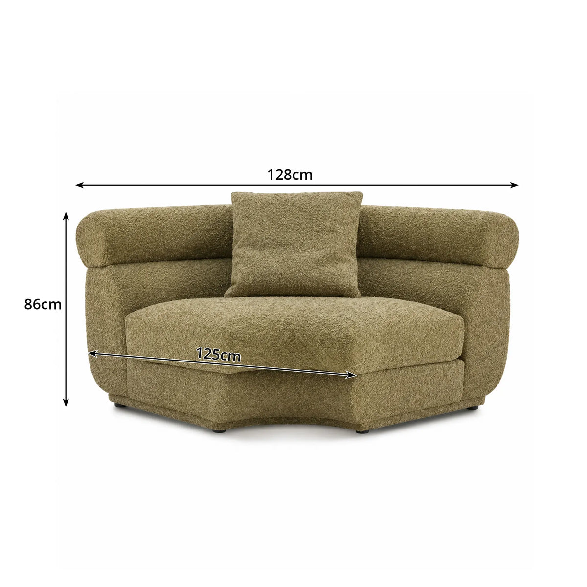 LUXORA Oversized Fan Shaped Modular Lounge Chair with Soft Textured Upholstery, High Density Foam & Curved Design, 128cm Accent Sofa - Olive Green