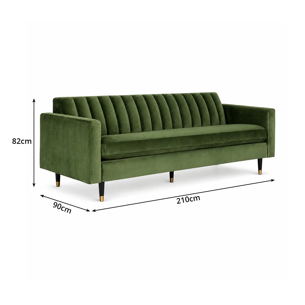 LUXORA 210cm Modern 3 Seater Sofa with Soft Velvet Upholstery, High Density Foam, Channel Tufted Backrest & Slim Raised Legs - Green