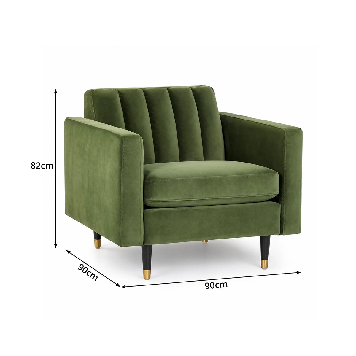 LIVARA 90cm Modern Single Seater Lounge Chair with Soft Velvet Upholstery, High Density Foam, Channel Tufted Backrest & Slim Raised Legs - Olive Green