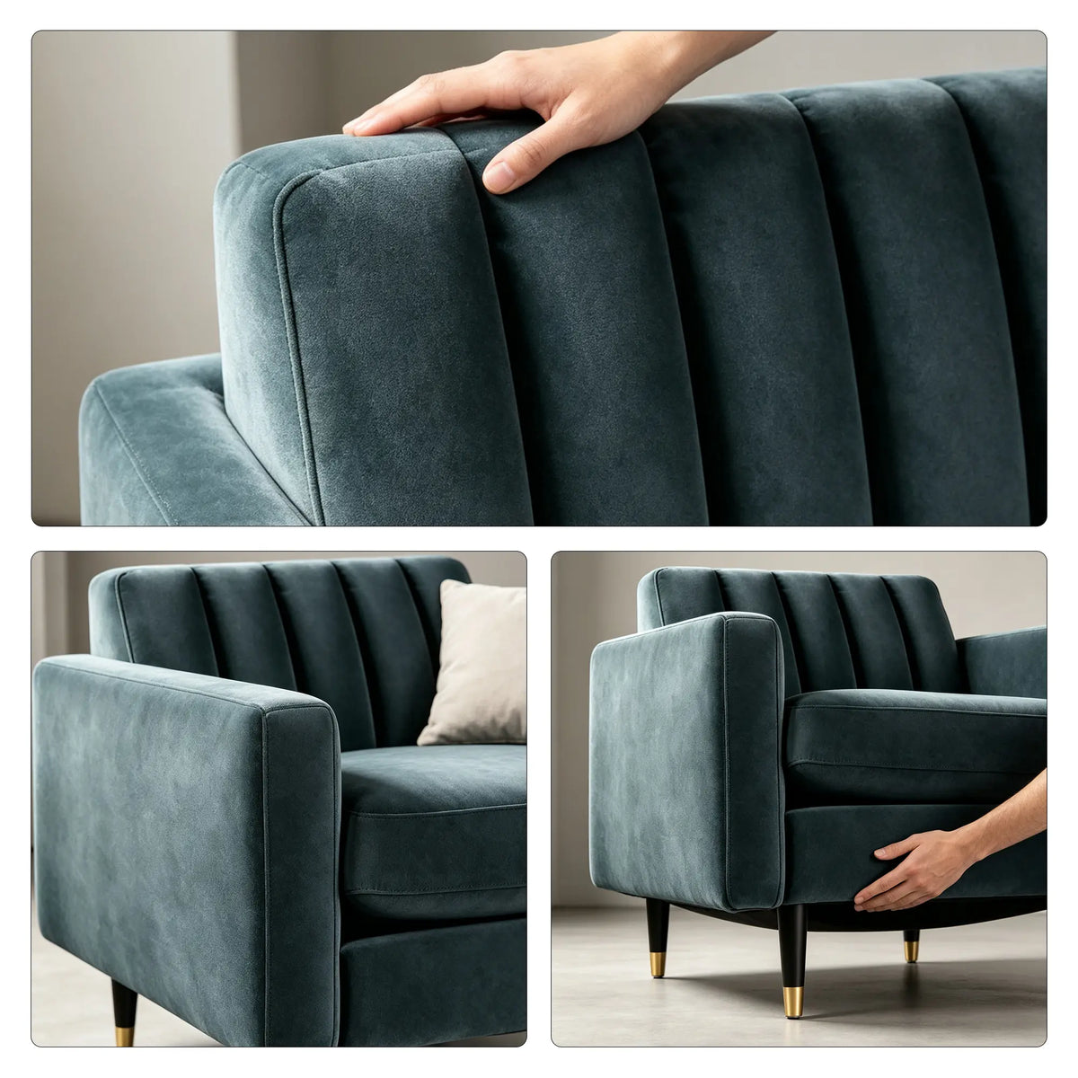 LIVARA 90cm Modern Single Seater Lounge Chair with Soft Velvet Upholstery, High Density Foam, Channel Tufted Backrest & Slim Raised Legs - Black
