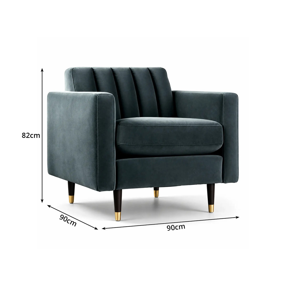 LIVARA 90cm Modern Single Seater Lounge Chair with Soft Velvet Upholstery, High Density Foam, Channel Tufted Backrest & Slim Raised Legs - Black
