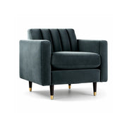 LIVARA 90cm Modern Single Seater Lounge Chair with Soft Velvet Upholstery, High Density Foam, Channel Tufted Backrest & Slim Raised Legs - Black