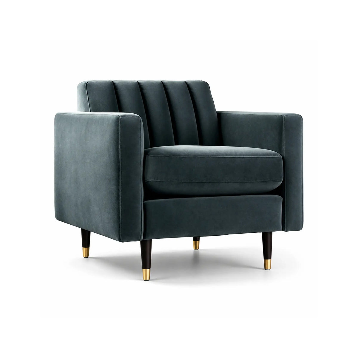 LIVARA 90cm Modern Single Seater Lounge Chair with Soft Velvet Upholstery, High Density Foam, Channel Tufted Backrest & Slim Raised Legs - Black