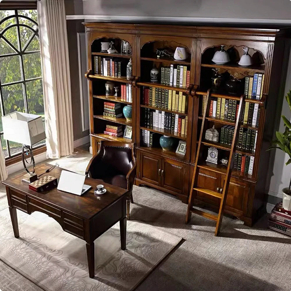 LUXORA Solid Wood Bookcase - Classic Multi-Tier Storage Cabinet with Enclosed Base for Living Room - Walnut