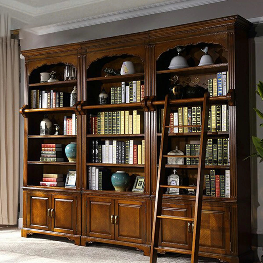 LUXORA Solid Wood Bookcase - Classic Multi-Tier Storage Cabinet with Enclosed Base for Living Room - Walnut