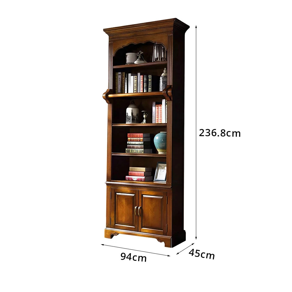 LUXORA Solid Wood Bookcase - Classic Multi-Tier Storage Cabinet with Enclosed Base for Living Room - Walnut