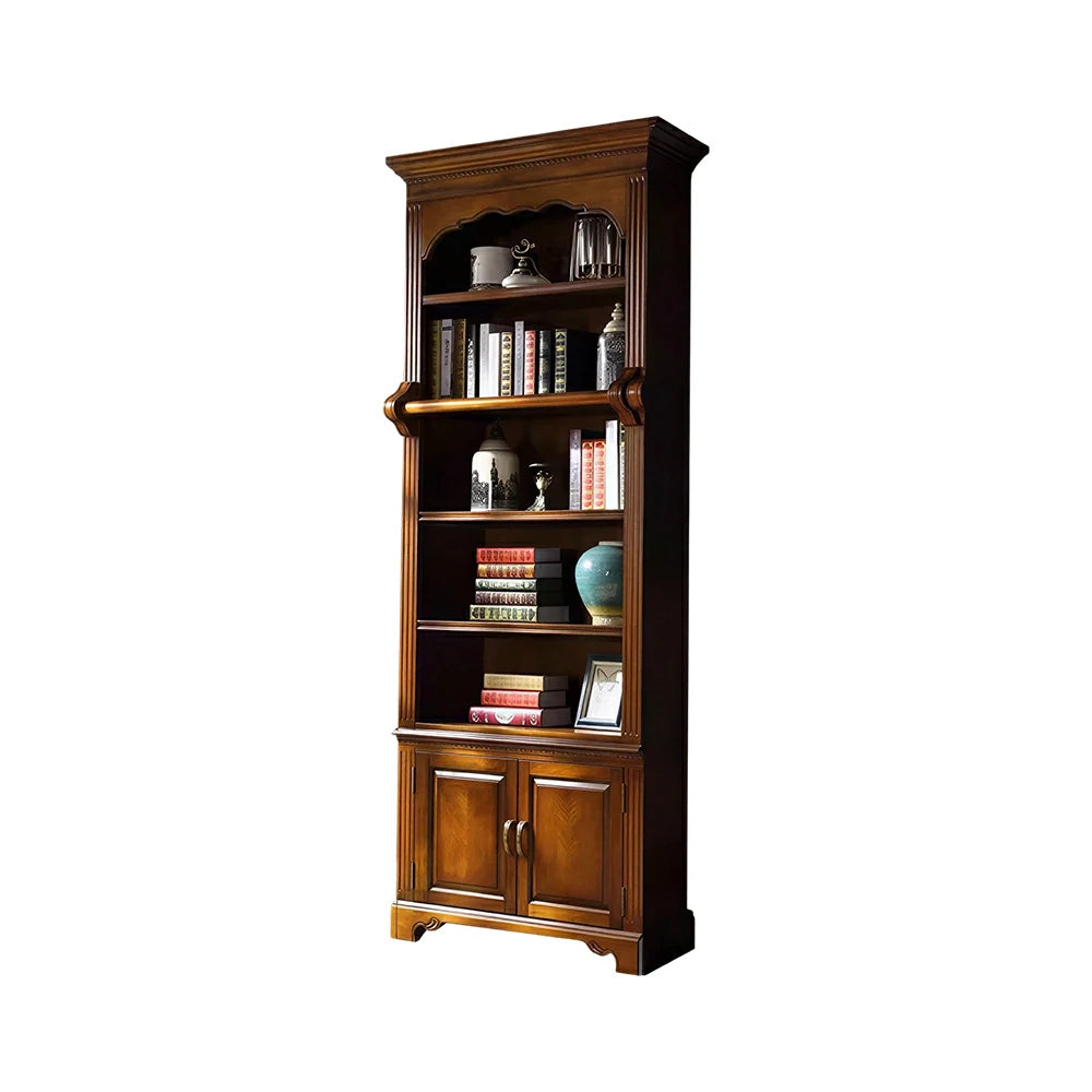LUXORA Solid Wood Bookcase - Classic Multi-Tier Storage Cabinet with Enclosed Base for Living Room - Walnut