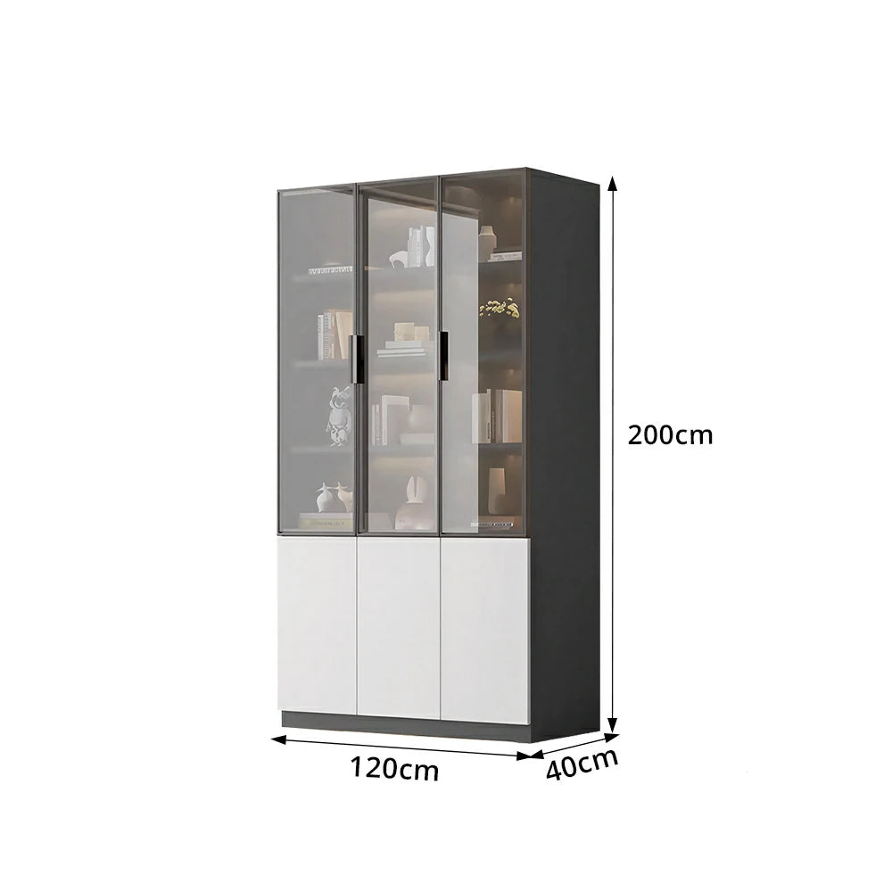 LUXORA Storage Cabinet - Honeycomb Aluminum Frame Glass Door Display Cabinet 90/120cm Living Room Storage - White & Grey