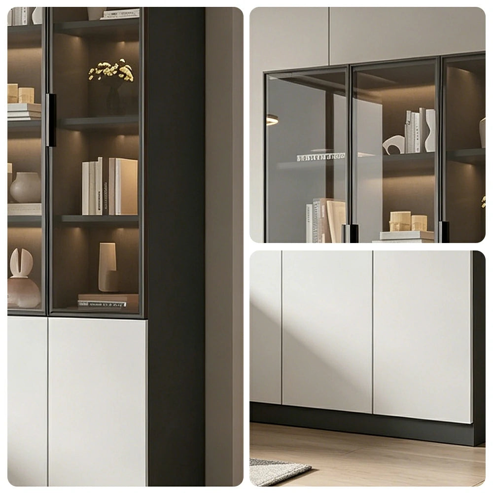 LUXORA Storage Cabinet - Honeycomb Aluminum Frame Glass Door Display Cabinet 90/120cm Living Room Storage - White & Grey
