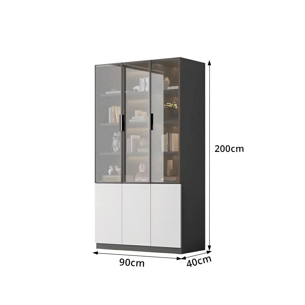 LUXORA Storage Cabinet - Honeycomb Aluminum Frame Glass Door Display Cabinet 90/120cm Living Room Storage - White & Grey