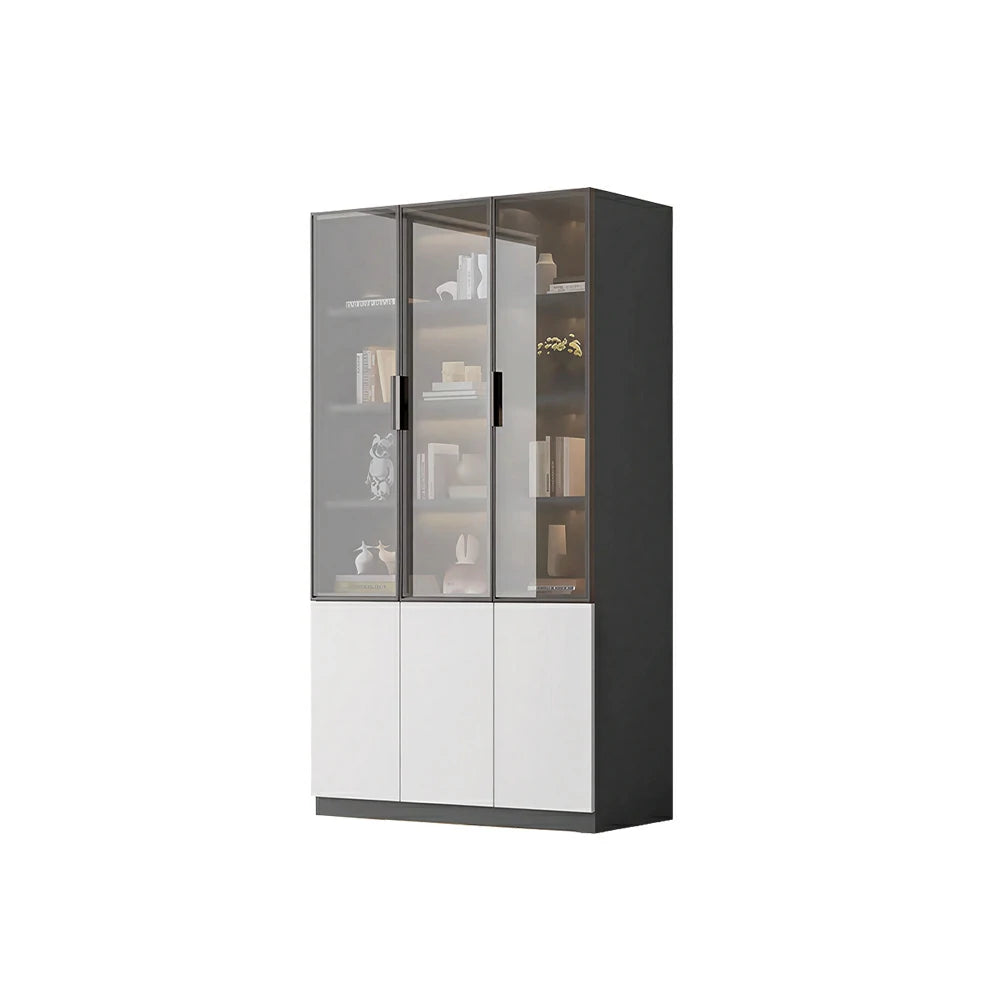 LUXORA Storage Cabinet - Honeycomb Aluminum Frame Glass Door Display Cabinet 90/120cm Living Room Storage - White & Grey