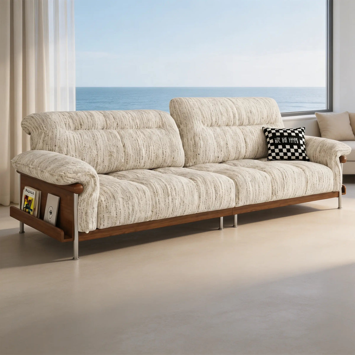 LUXORA 2.5m Sofa 6-Level Adjustable Headrests Rubberwood Frame Side Storage for Living Room Apartment Lounge - Beige