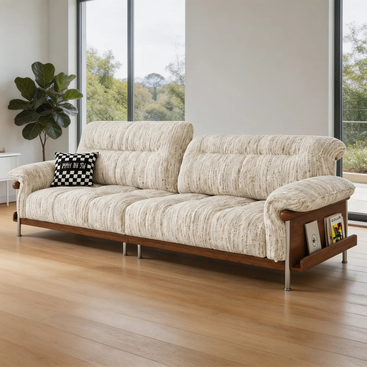 LUXORA 2.5m Sofa 6-Level Adjustable Headrests Rubberwood Frame Side Storage for Living Room Apartment Lounge - Beige