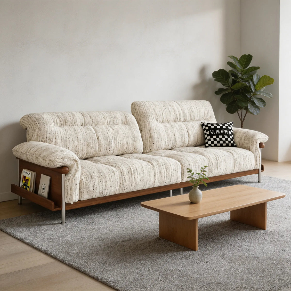 LUXORA 2.5m Sofa 6-Level Adjustable Headrests Rubberwood Frame Side Storage for Living Room Apartment Lounge - Beige