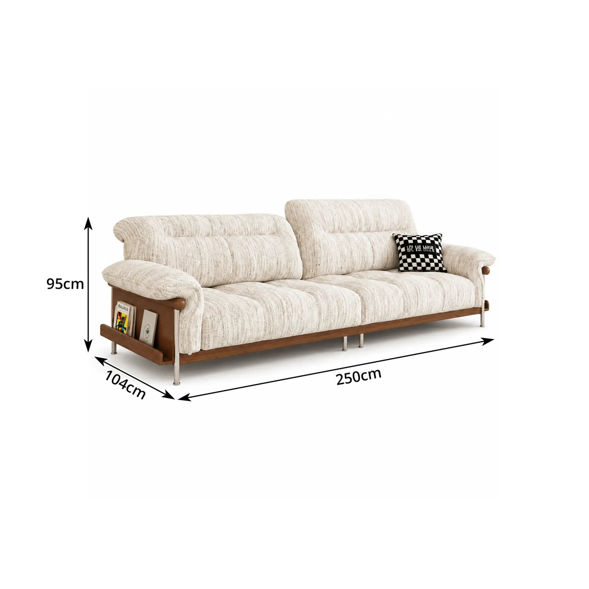 LUXORA 2.5m Sofa 6-Level Adjustable Headrests Rubberwood Frame Side Storage for Living Room Apartment Lounge - Beige