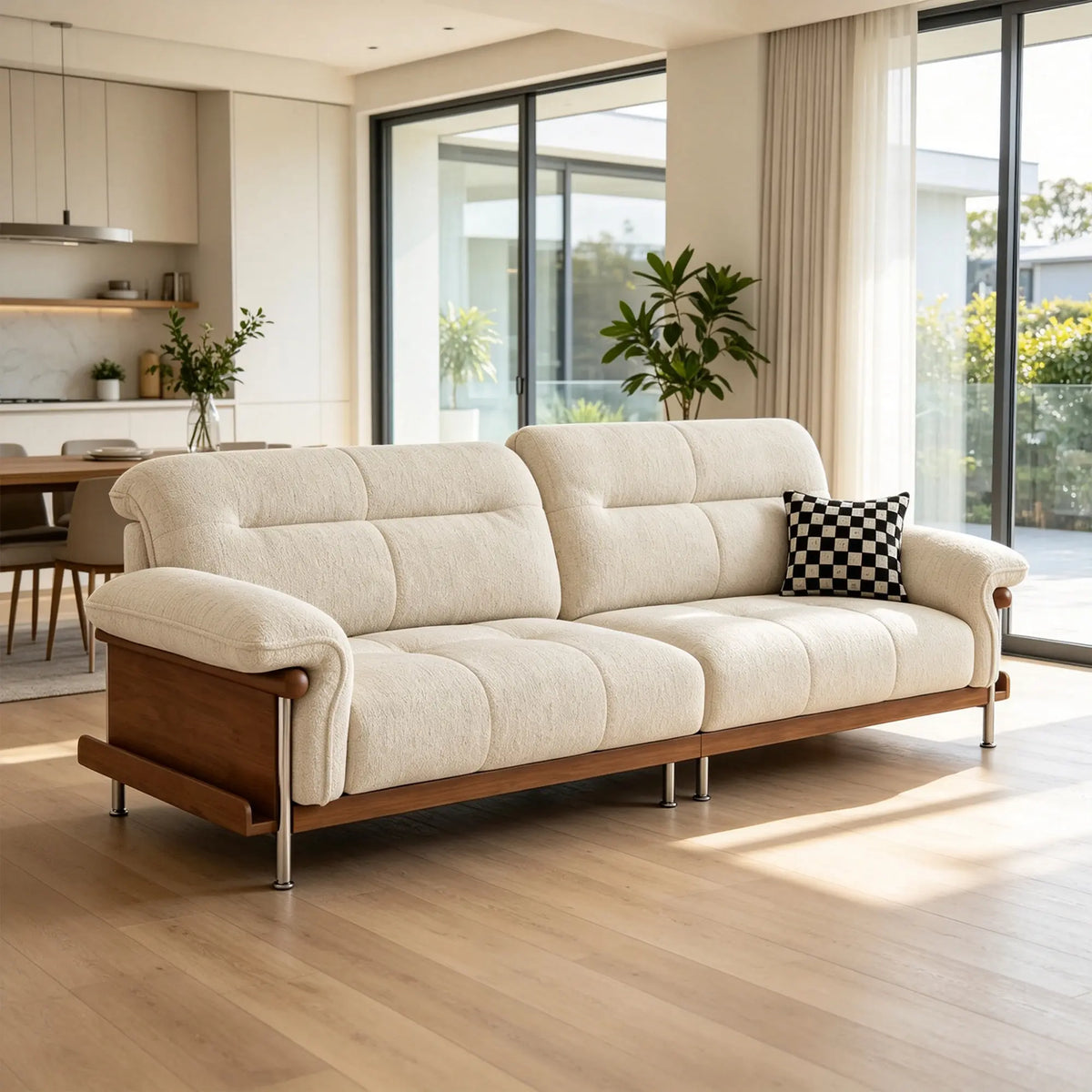 LUXORA 2.5m Sofa 6-Level Adjustable Headrests Rubberwood Frame Side Storage for Living Room Apartment Lounge - White
