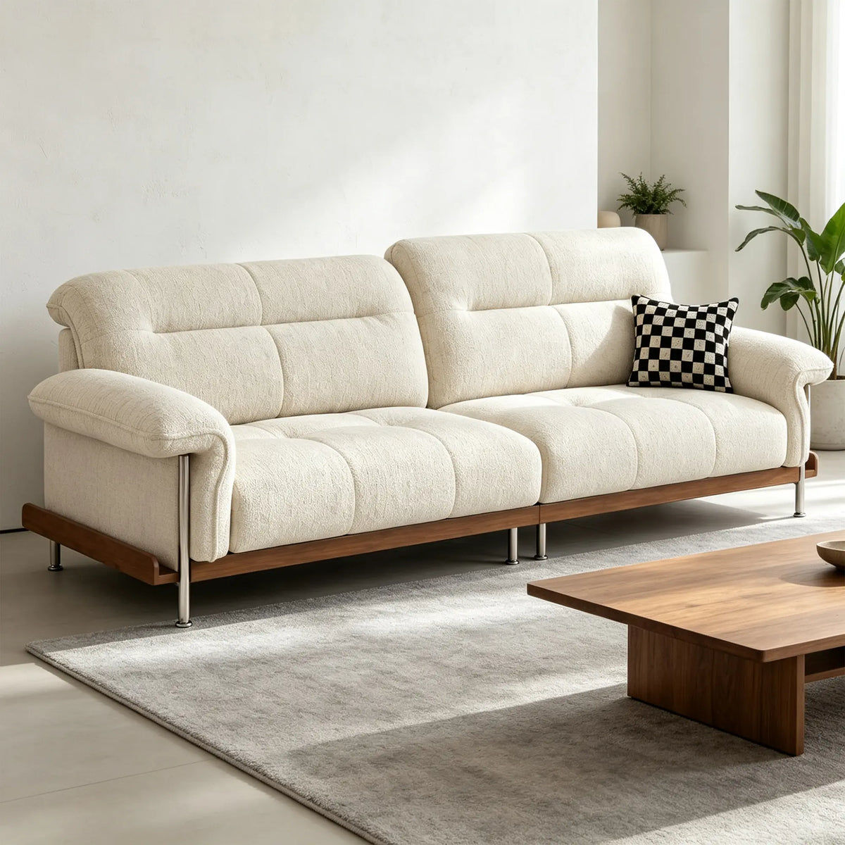 LUXORA 2.5m Sofa 6-Level Adjustable Headrests Rubberwood Frame Side Storage for Living Room Apartment Lounge - White