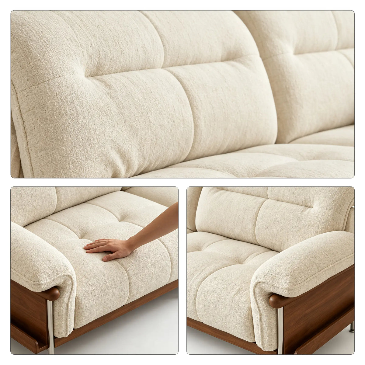 LUXORA 2.5m Sofa 6-Level Adjustable Headrests Rubberwood Frame Side Storage for Living Room Apartment Lounge - White