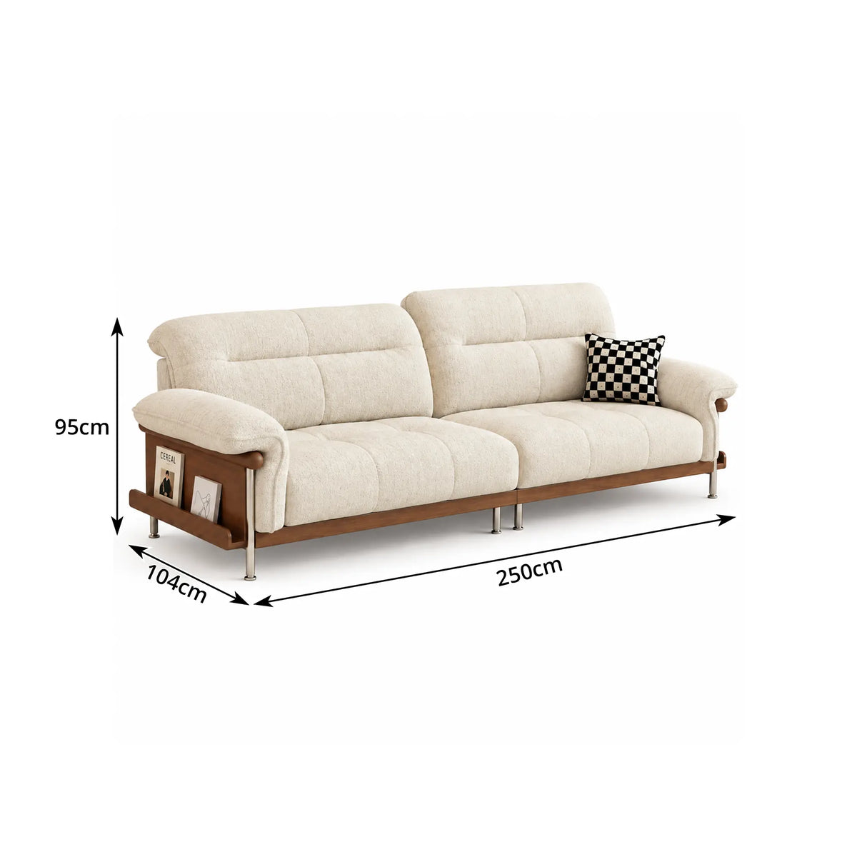 LUXORA 2.5m Sofa 6-Level Adjustable Headrests Rubberwood Frame Side Storage for Living Room Apartment Lounge - White
