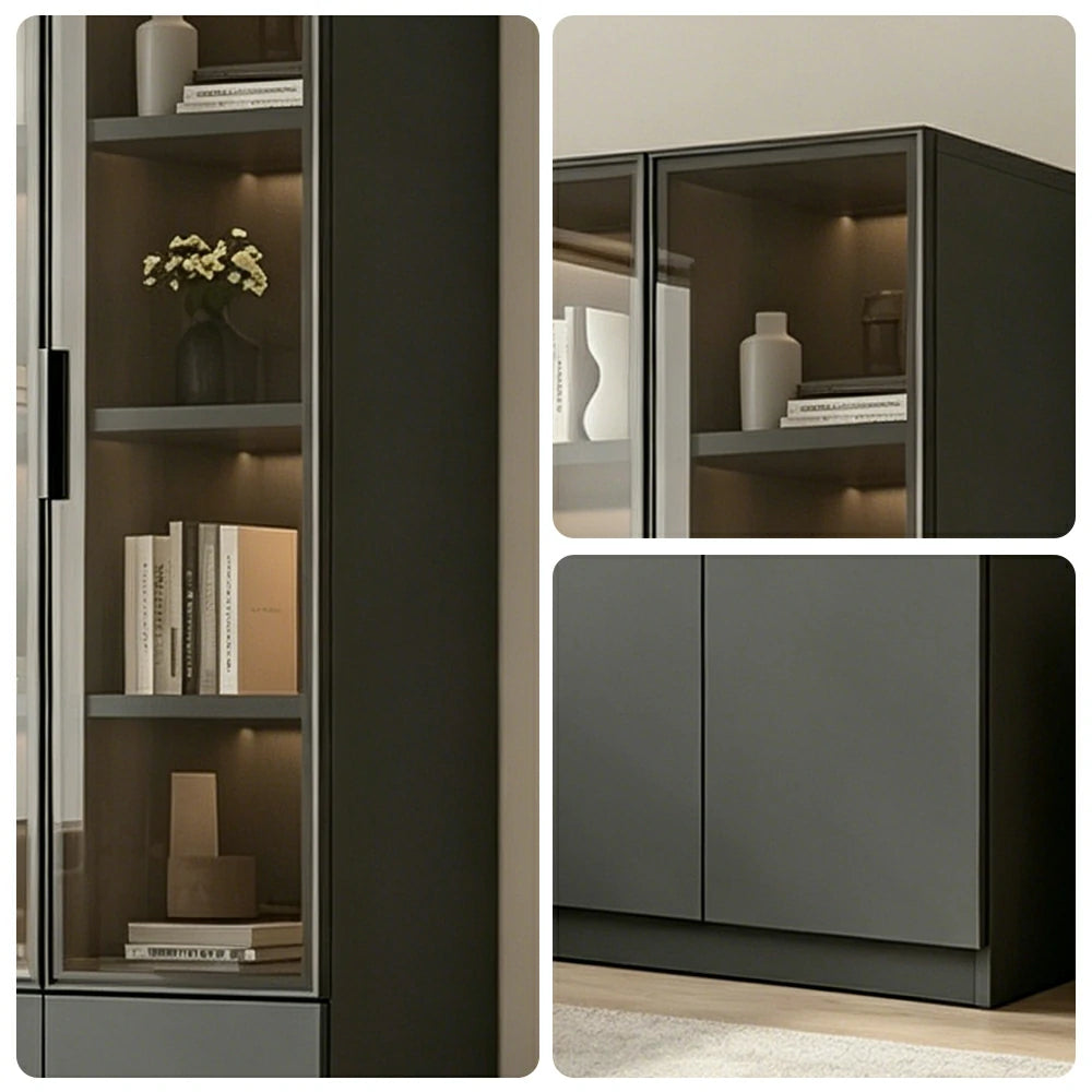 LUXORA Storage Cabinet - Honeycomb Aluminum Frame Glass Door Display Cabinet 90/120cm Living Room Storage - Grey