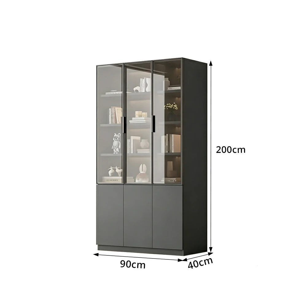 LUXORA Storage Cabinet - Honeycomb Aluminum Frame Glass Door Display Cabinet 90/120cm Living Room Storage - Grey