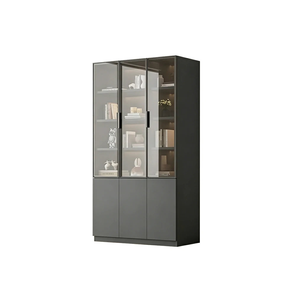 LUXORA Storage Cabinet - Honeycomb Aluminum Frame Glass Door Display Cabinet 90/120cm Living Room Storage - Grey