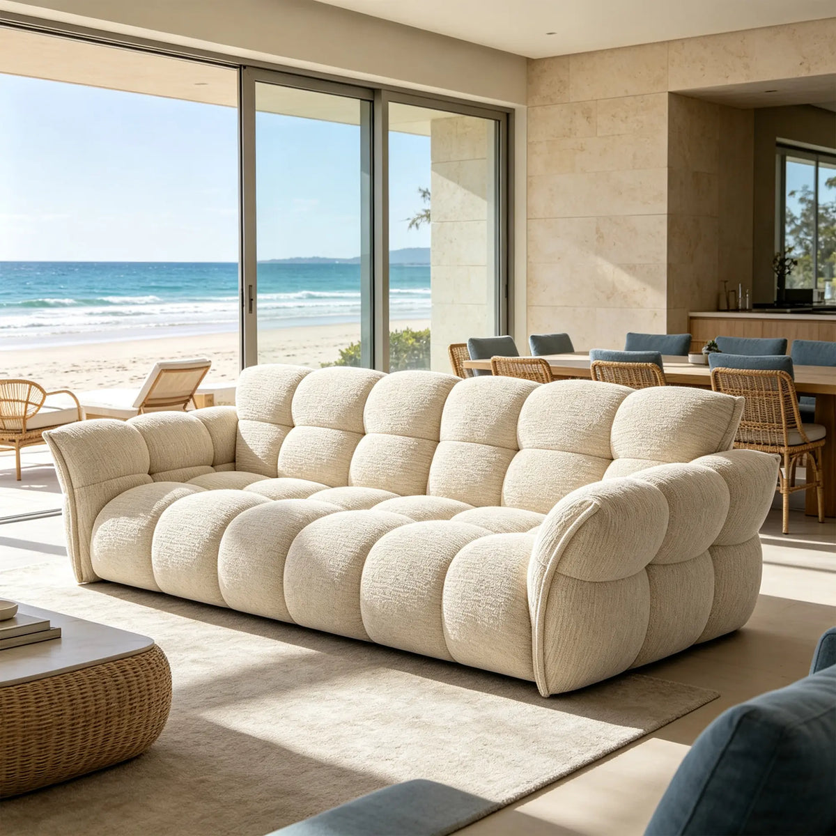 LUXORA Modern Sofa Belgian Chenille Upholstery Triple-Layer Cushioning Pine Wood Frame 210/240cm for Living Room Apartment - Beige