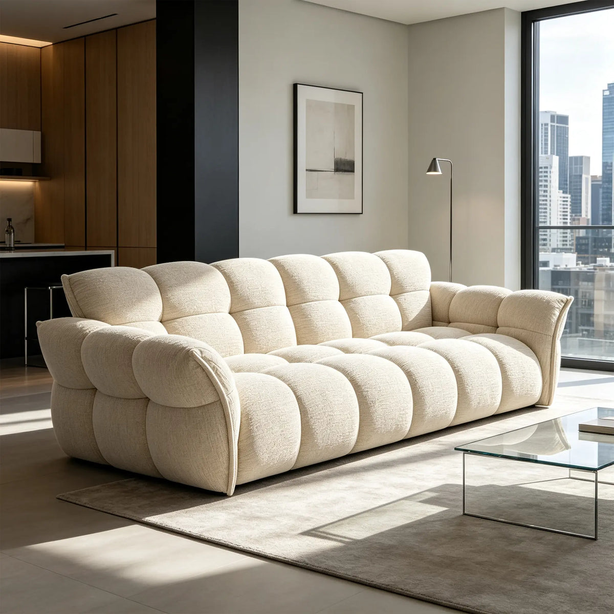 LUXORA Modern Sofa Belgian Chenille Upholstery Triple-Layer Cushioning Pine Wood Frame 210/240cm for Living Room Apartment - Beige